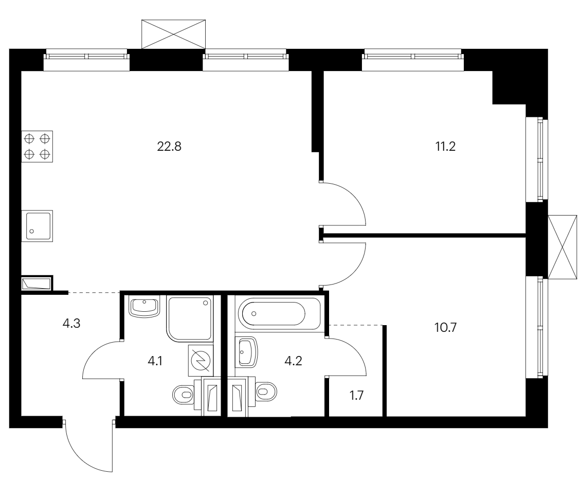 2-комнатная квартира 59 м², 2/12 эт., ЖК «Шкиперский 19»